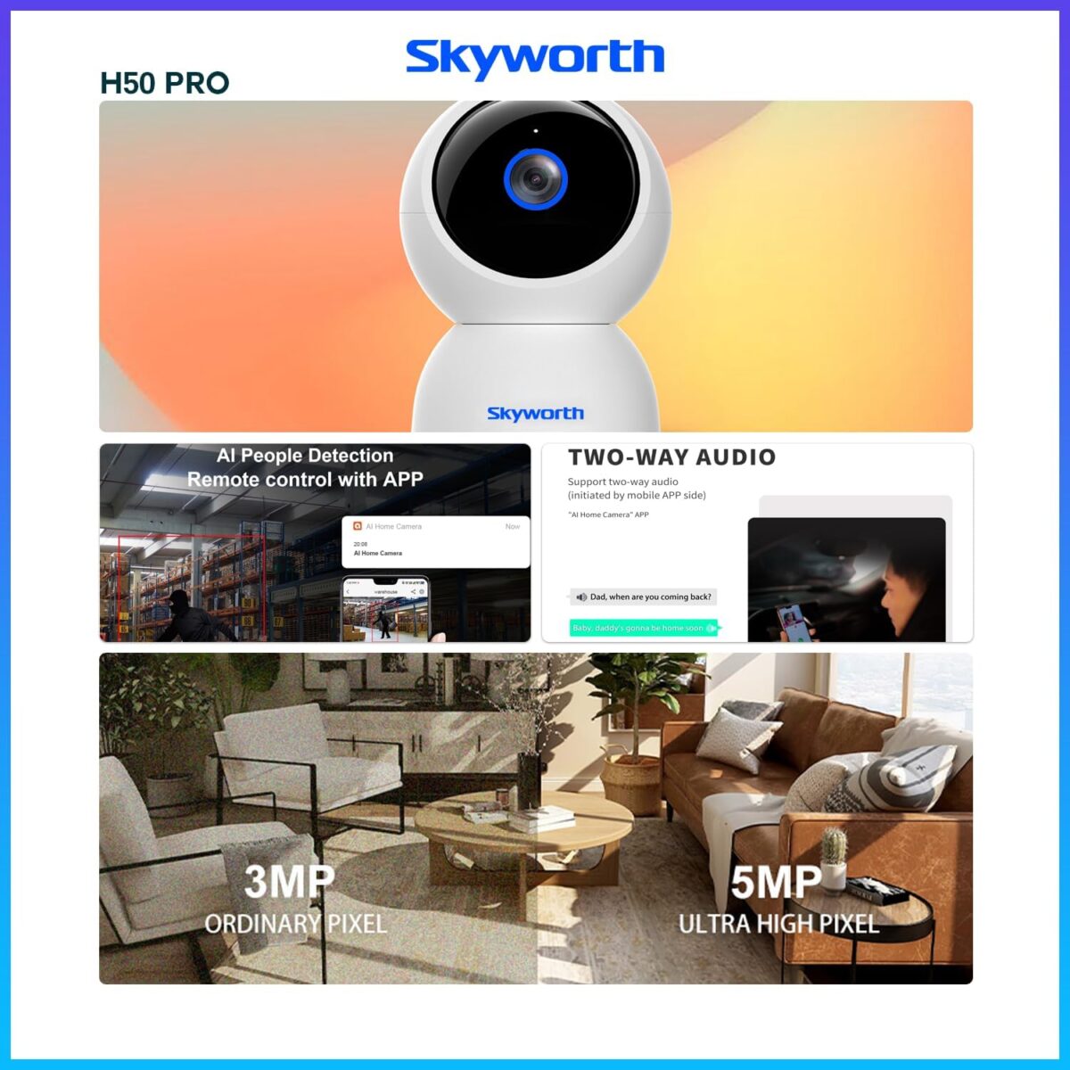 ⁦كاميرا سكاي وورث H50 Pro مراقبة داخلية متحركة واي فاي بدقة 5 ميجابكسل⁩ - الصورة ⁦10⁩
